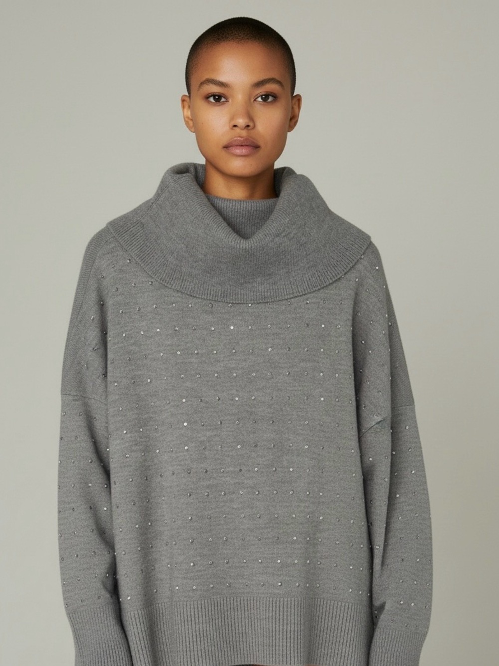 Joseph Ribkoff Gray Embellished Cowl Neck Sweater L